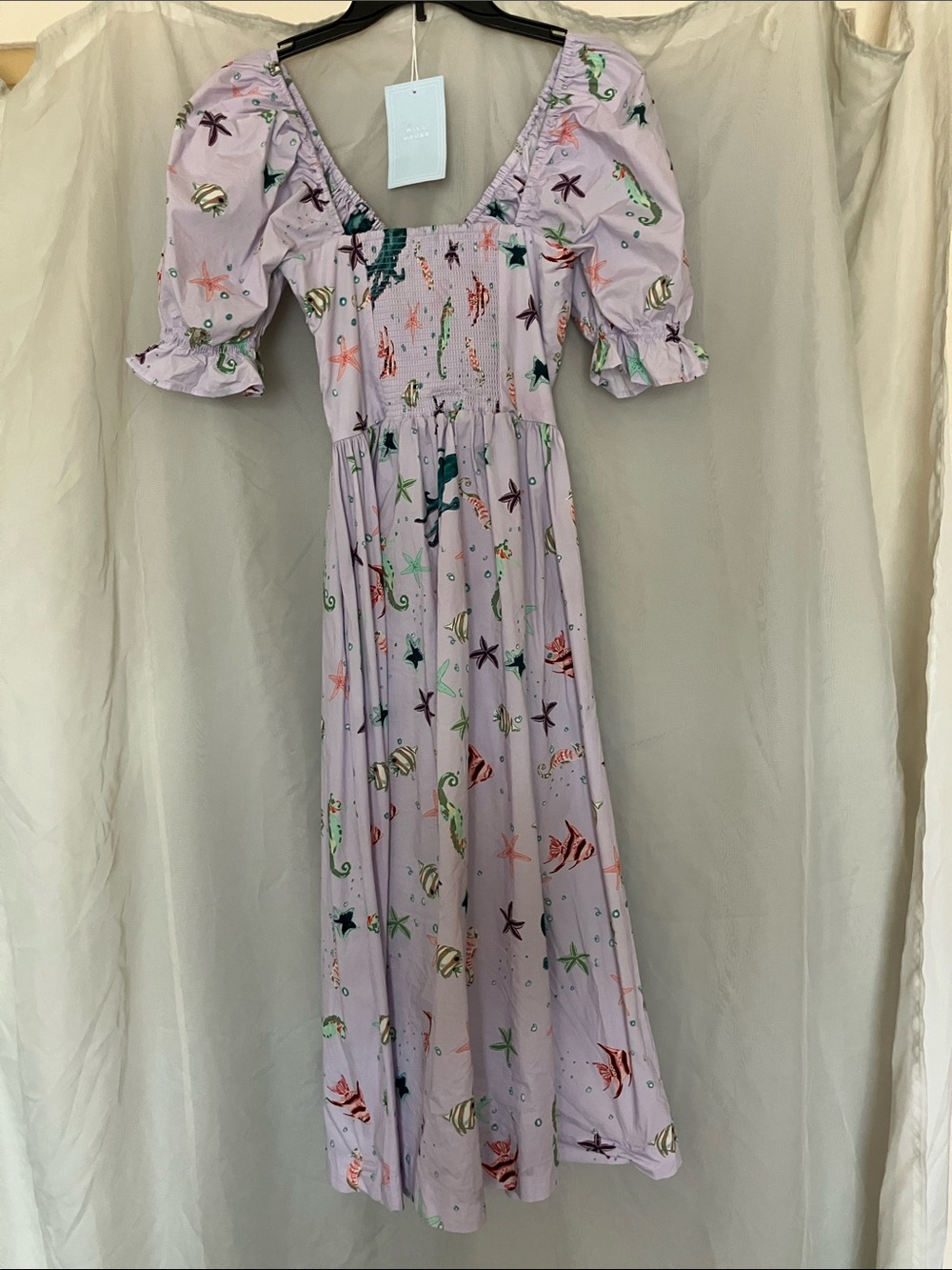 Hill House Lilac Sea Creature Midi Dress with Green & Pink Print - Picture 3 of 4